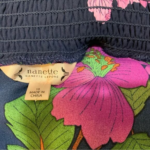 nanette Lepore Navy & Fuchsia Floral Cinched Midi Dress 10 Flowy NWT - Picture 14 of 16